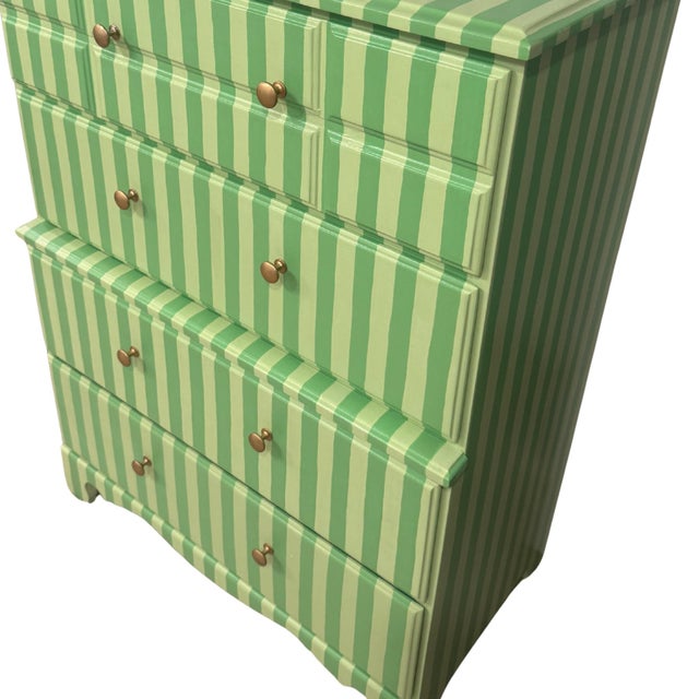 Wood Hand-Painted Green Striped Dresser | Circus Interior Meets Neo Deco For Sale - Image 7 of 7