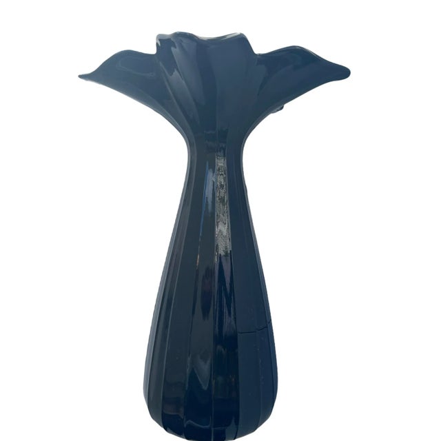 Mid-Century Modern Flared Tall Black Glass Vase For Sale - Image 11 of 13