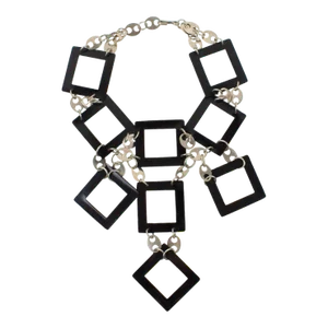 Paco Rabanne Space Age Futuristic Chrome and Black Enamel Choker Necklace