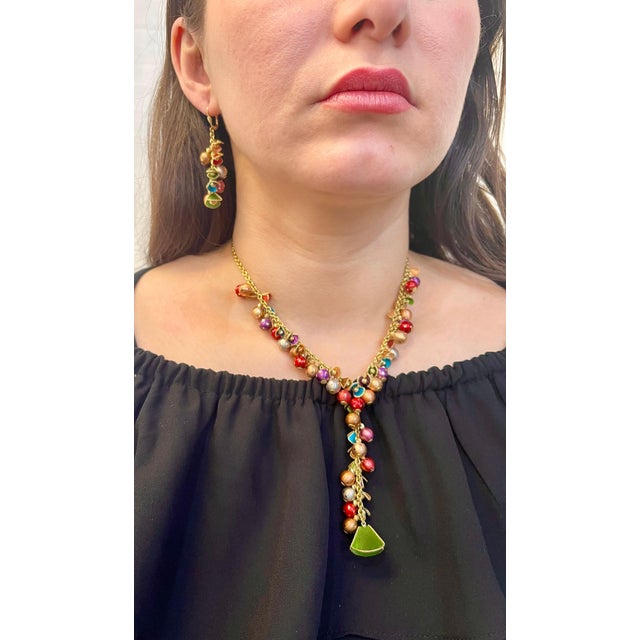 52 Gm 18 Karat Multi-Color Enamel Gold Necklace and Earring Suite Bridal Set For Sale - Image 12 of 18