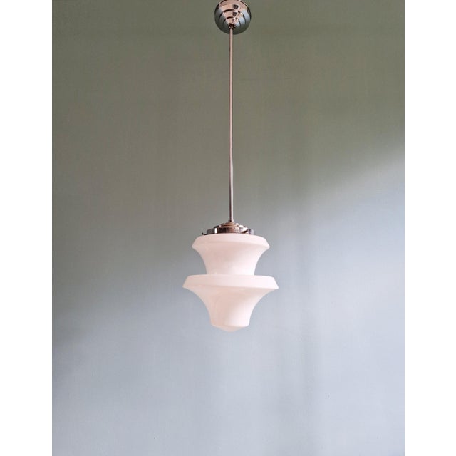 1920s Large Art Deco Pendant Light in White Opaline, 1920s-1930s For Sale - Image 5 of 12
