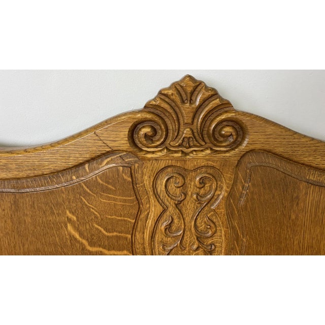 Vintage French Louis XVI Oak Double Bed Frame with Carved Headboard For Sale - Image 9 of 13