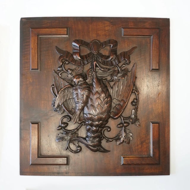 Victorian Pair Antique Hand Carved Wood Panels Animal Plaques Hunting Game Trophy For Sale - Image 3 of 9