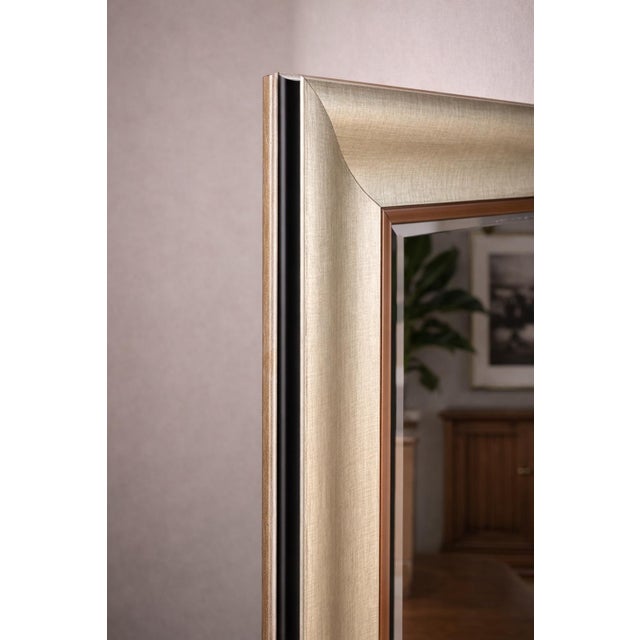 Late 20th Century Large Transitional Champagne Silver Wall Mirror With Copper-Tone Liner – 40" Console or Dresser Mirror For Sale In Los Angeles - Image 6 of 6
