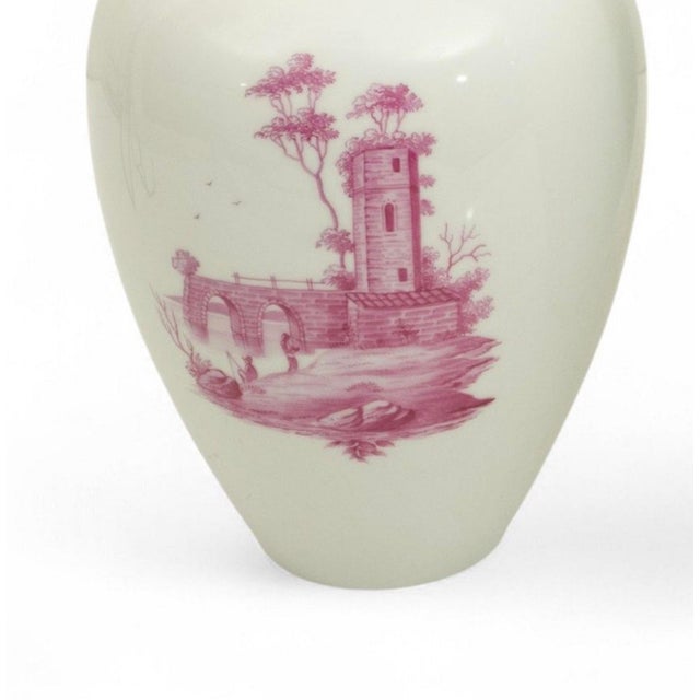 Art Deco 19th Century Porcelain Decorative Urn With Hand-Painted Puce Landscapes, Germany For Sale - Image 3 of 8