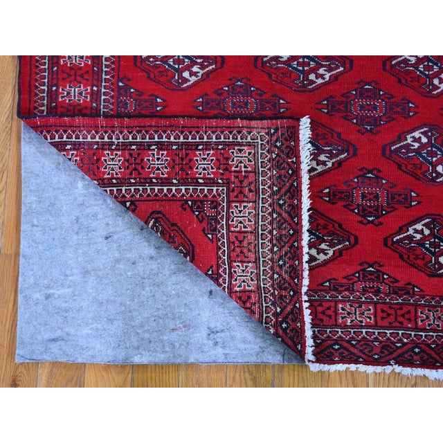 Vintage Turkoman Bokara Red Wool Hand Knotted Rug For Sale - Image 4 of 8