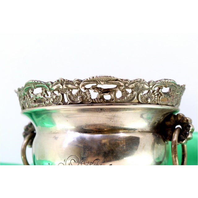 Ice Bucket with Silver Tongs and Ring-Shaped Handles For Sale - Image 3 of 7