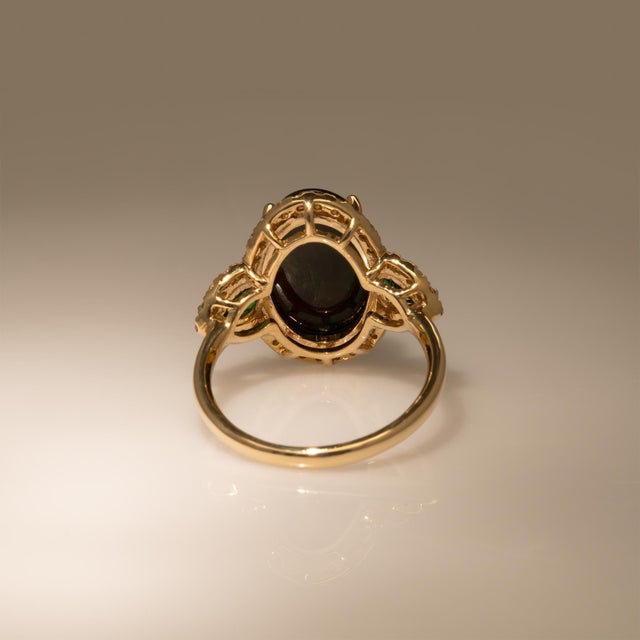 Metal 3.8Ct Black Opal Ring With Natural Diamond & Tsavorite Accents: Solid 14k Gold, Size 6.75 For Sale - Image 7 of 8