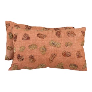 Vintage Raw Silk & Cork Lumbar Pillows- a Pair For Sale