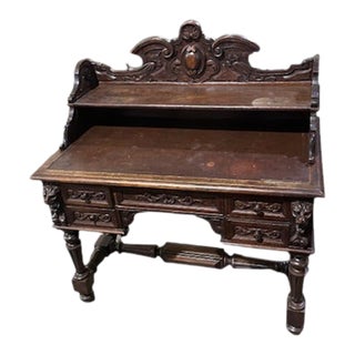 19th Century French Carved Oak Desk For Sale