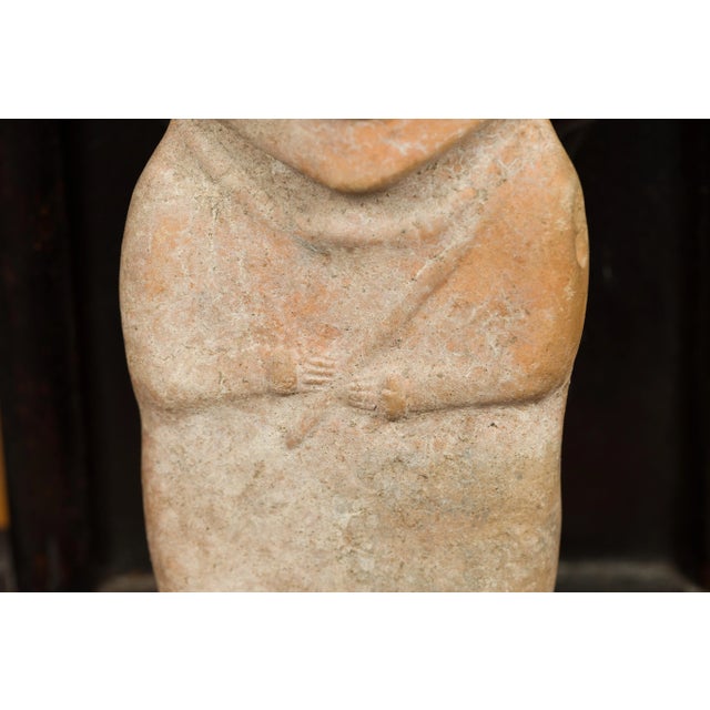 Cream Petite Chinese Early Qing Dynasty Red Sand Figurine from the 17th Century For Sale - Image 8 of 12