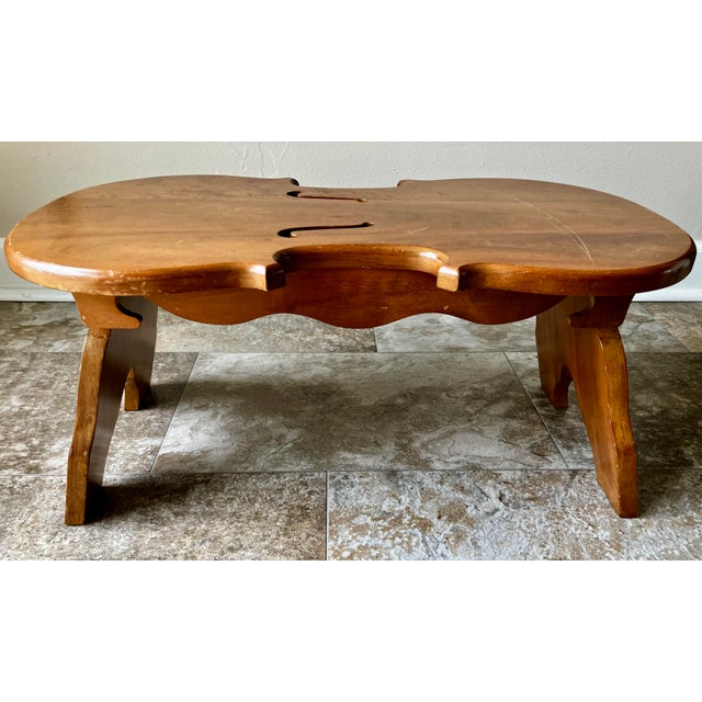 Vintage 1976 Amana Furniture Solid Walnut Violin-Shaped Hearth Bench / Footstool For Sale - Image 13 of 18
