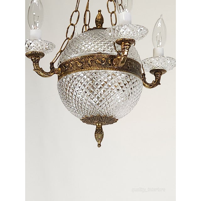 Offered for your consideration is an Antique 5 light Baccarat Style Empire Brass Crystal Chandelier. there is a pair Pair...