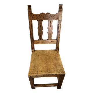 Late 20th Century Spanish Colonial Style Cedro Wood Dining Chair With Leather For Sale