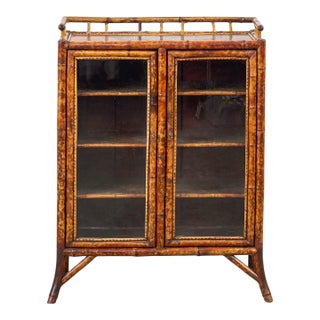 Antique Victorian Tiger Bamboo Glazed Bookcase Cabinet (C. 1870) For Sale