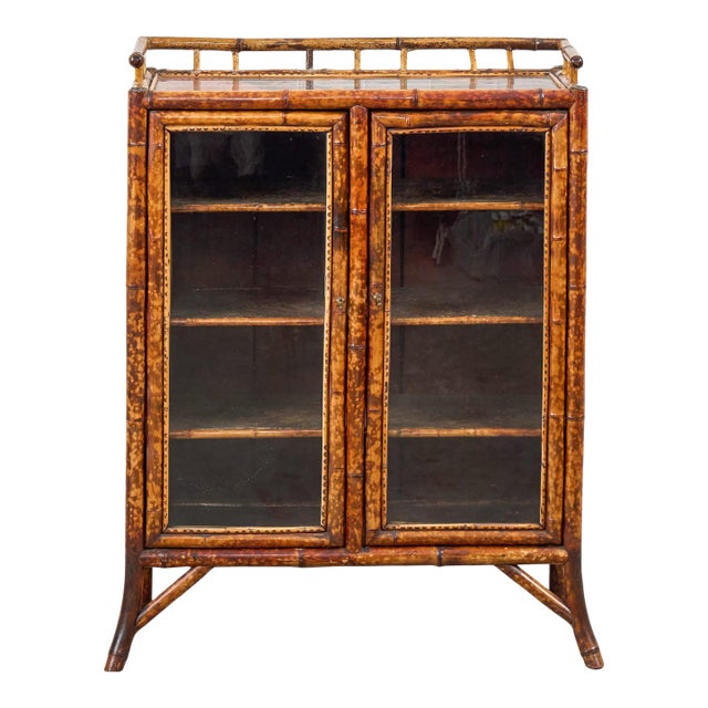Antique Victorian Tiger Bamboo Glazed Bookcase Cabinet (C. 1870) For Sale