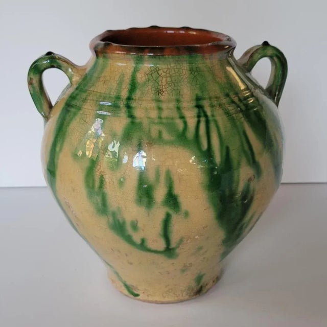 Ceramic Antique Country French Provincial Yellow and Green Glazed Terra Cotta Jar Confit Pot For Sale - Image 7 of 7