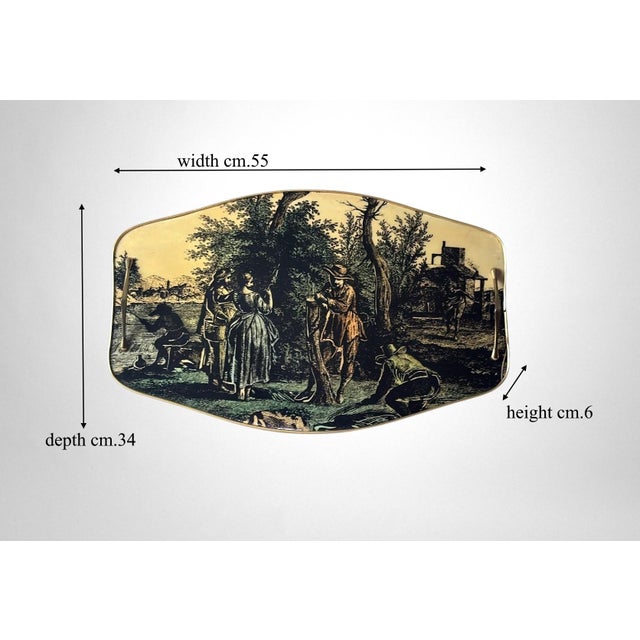 Italian Decorative Tray With Brass Handles and Pastoral Scene For Sale - Image 18 of 18