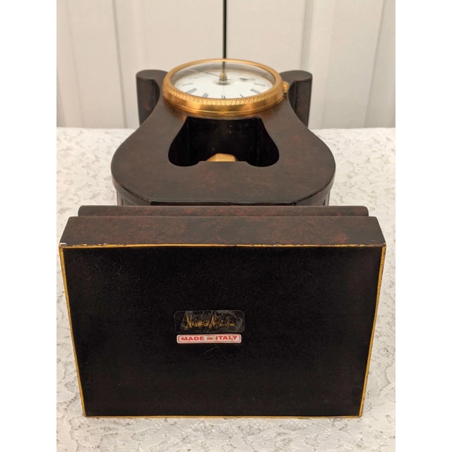 1990s Contemporary Neiman Marcus Wood & Gilt Harp / Lyre Mantle Clock, Made in Italy For Sale - Image 5 of 13