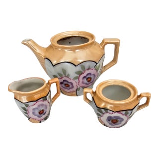 Vintage Hand-Painted Japanese Miniature Lusterware Tea Service Pieces - 3 Pieces For Sale