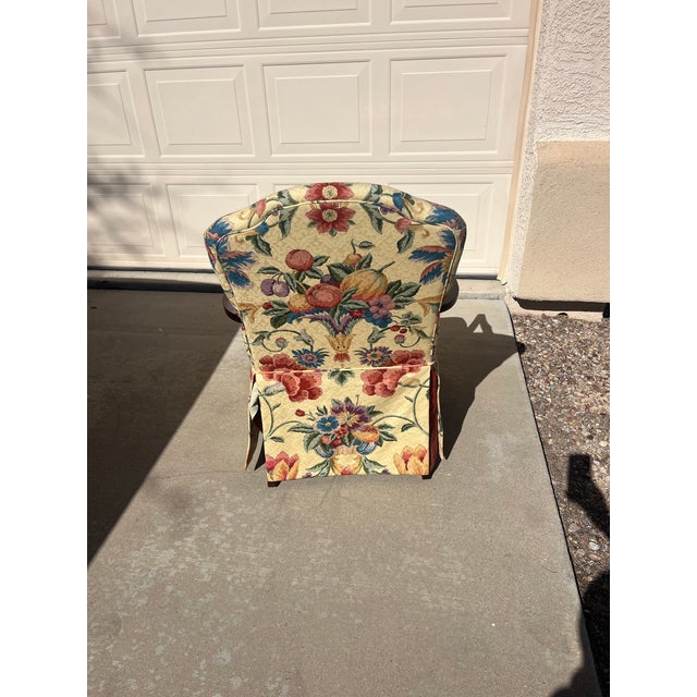 Vintage Antoinette Tropical Floral Lounge / Library Chair With Ottoman For Sale - Image 10 of 11