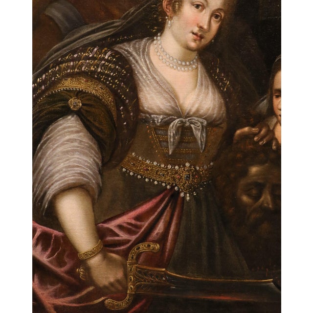 17th Century Circle of Galizia Fede, Judith Victorious, 1630, Oil on Canvas For Sale - Image 5 of 15