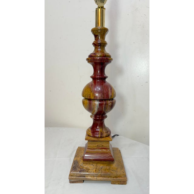 Gemstone 1980s Abstract Large Solid Heavy Brown Purple Green Onyx Stone Electric Table Lamp Light For Sale - Image 7 of 13