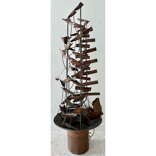 Brutalist "Waterwheel" Copper/Brass Kinetic Fountain 1982 by Hans Van De Bovenkamp For Sale - Image 3 of 15