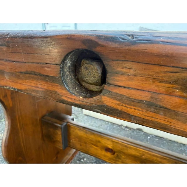 Vintage Farmhouse Rustic Style Liberty Ship Hatch Cover Trestle Base Dining Table For Sale - Image 17 of 17