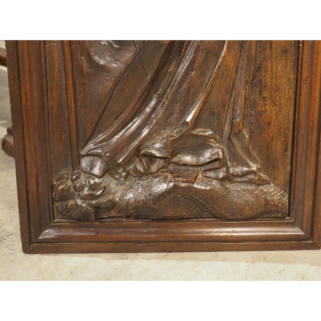 Wood 18th Century French Carved Walnut Panel of Saint Radegonde and the Grand’Goule For Sale - Image 7 of 12
