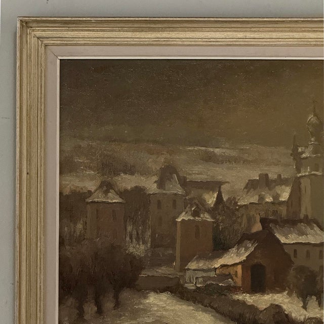 Wood Framed Oil Painting on Board by Maurice Fourneau (1900-1990) 'Winter Village' For Sale - Image 7 of 15