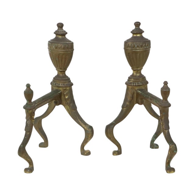 Antique British Victorian Brass Fire Dogs, 1880, Set of 2 For Sale - Image 12 of 18