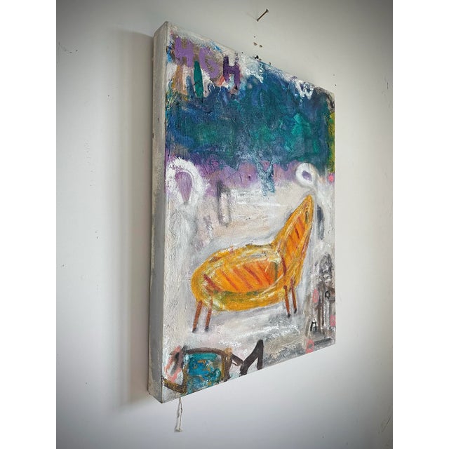 Colorful Painting of an Outdoor Chaise Longue For Sale - Image 4 of 11