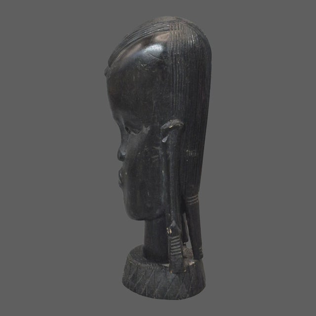African Vintage Hand Carved Iron Wood Tribal African Bust Sculpture For Sale - Image 3 of 7