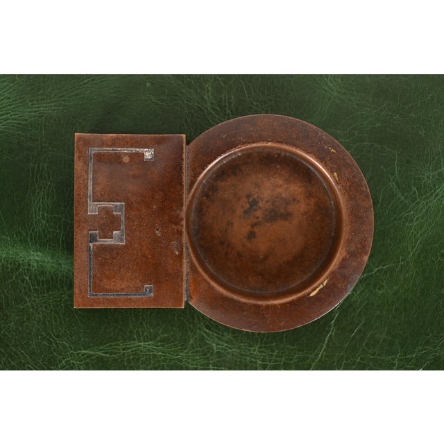 Early 20th Century Heintz Arts & Crafts Sterling Silver on Bronze Ashtray With Match Box Holder For Sale - Image 5 of 11