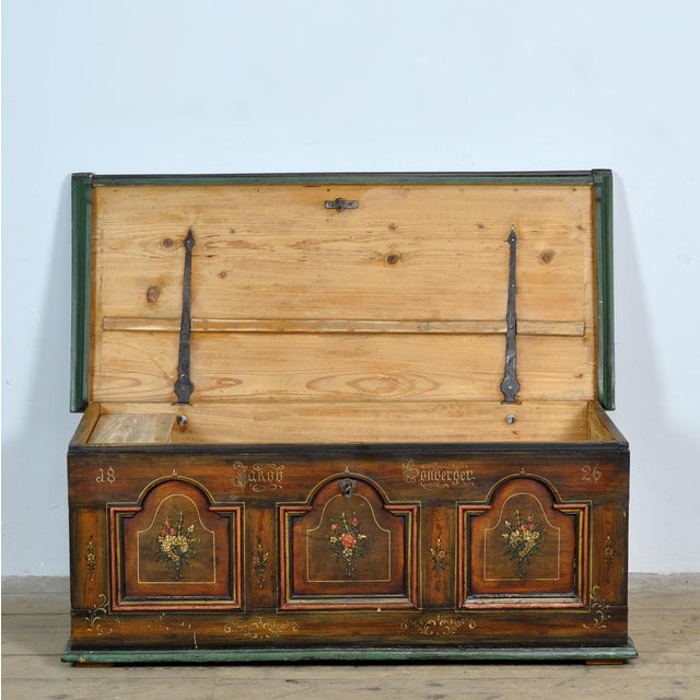 Folk Art Bridal Chest, 1826 For Sale - Image 4 of 18