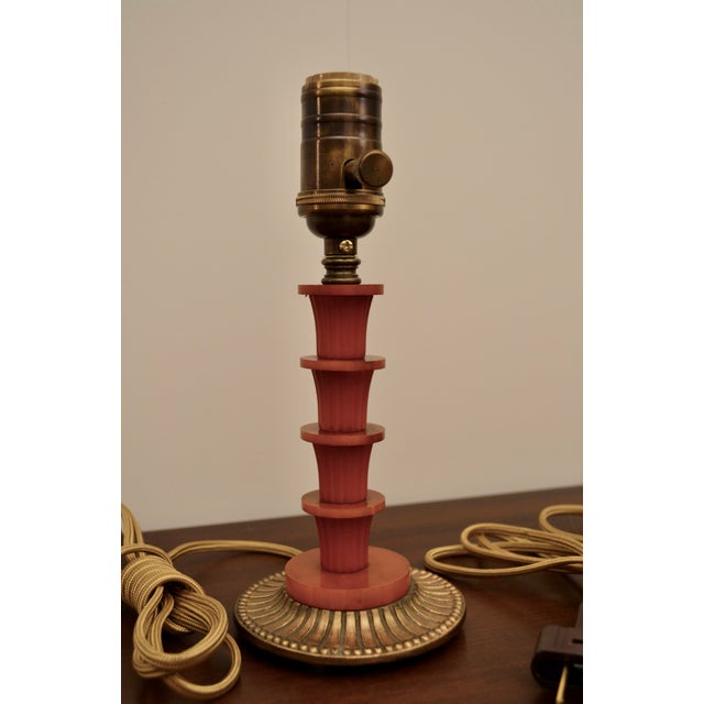 Mid-Century Modern 1930s Art Deco Stacked Form Bakelite Accent Lamps - A Pair For Sale - Image 3 of 4