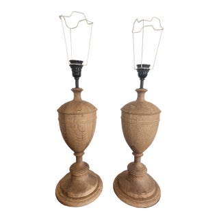 Vintage Natural Wood Urn Table Lamps, Turned Solid Oak / Ash Style - a Pair For Sale