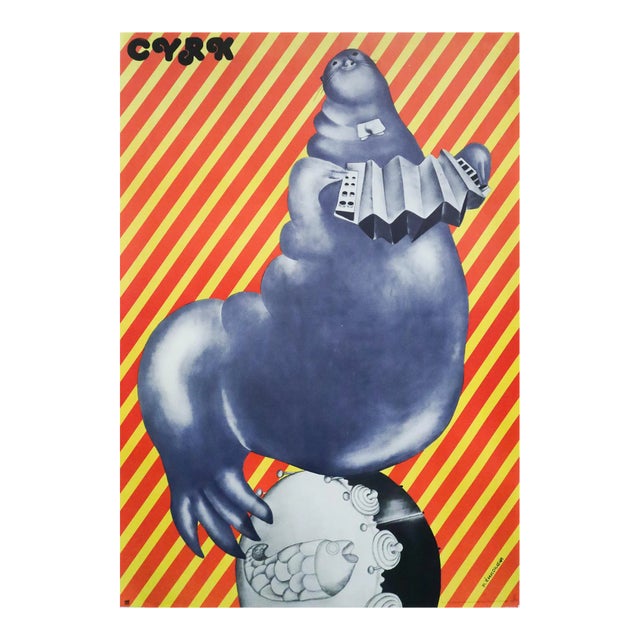 1975 Polish Circus Poster - Cyrk (Seal Playing Accordion)- Zukowska For Sale