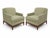 Mid century modern lounge chairs. Chairs have walnut bases, refinished. Fabric is light green chenille. The set was...