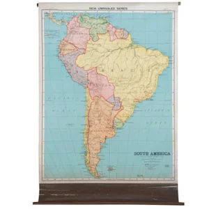 Antique Nystrom Pull Down Map of South America