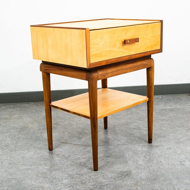 Mid Century Modern Nightstands Side Table Birch Walnut Drawer Italian End Set 2 For Sale - Image 9 of 12