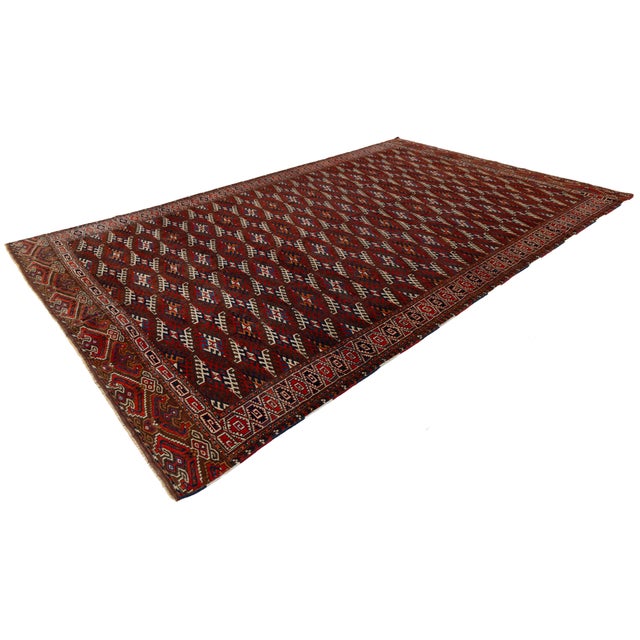 Antique Turkmen Yamoud Wool Rug With Diamond Lattice and Eagle Motif Borders For Sale - Image 12 of 12