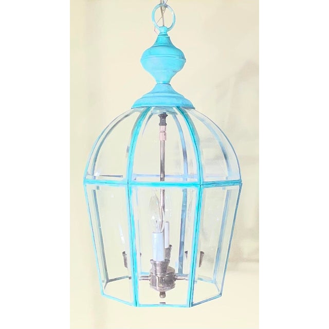 Vintage Hexagonal Solid Brass Hanging Lantern / Dome Pendant Light For Sale - Image 9 of 17
