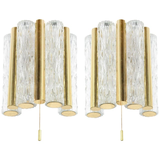 Brass 1960s Murano Glass and Brass Sconces by Doria Leuchten, Germany - a Pair For Sale - Image 8 of 8