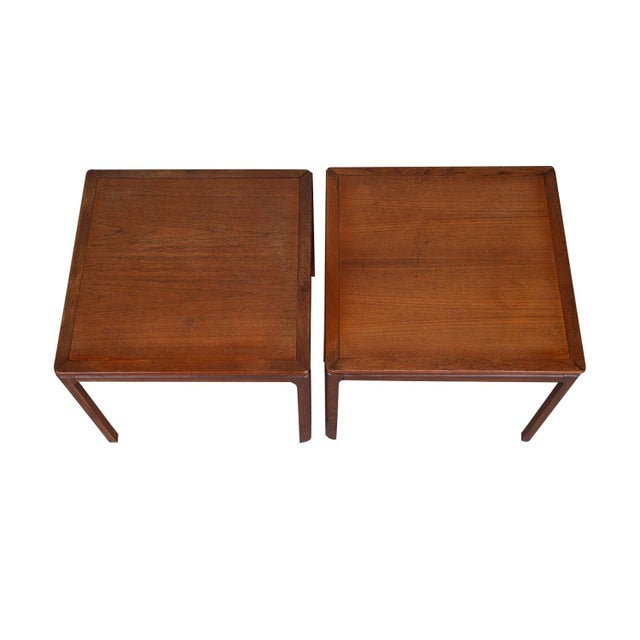 1970s 1970s Pair Mid-Century Danish Dux Teak Side Tables Parson Style For Sale - Image 5 of 9