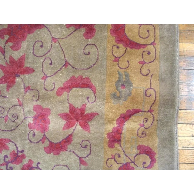 1930s 1930s Tan Sand Foliate Antique Chinese Art Deco Rug 9'0" X 11'8" Knotted Wool Carpet For Sale - Image 5 of 11