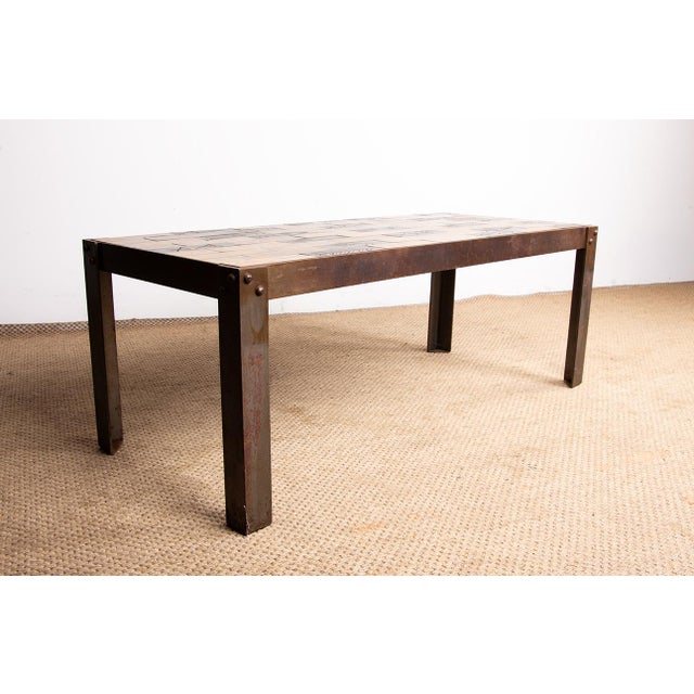 Coffee Table in Glazed Ceramic with Steel Base by Jean Garbero for Vallauris, 1950s For Sale - Image 9 of 16