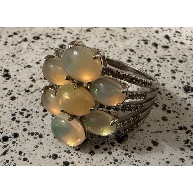 Designer KJC Sterling Silver Ring Oval Fire Opal Cluster Natural Gemstone Sz 11 Excellent condition This Designer KJC...
