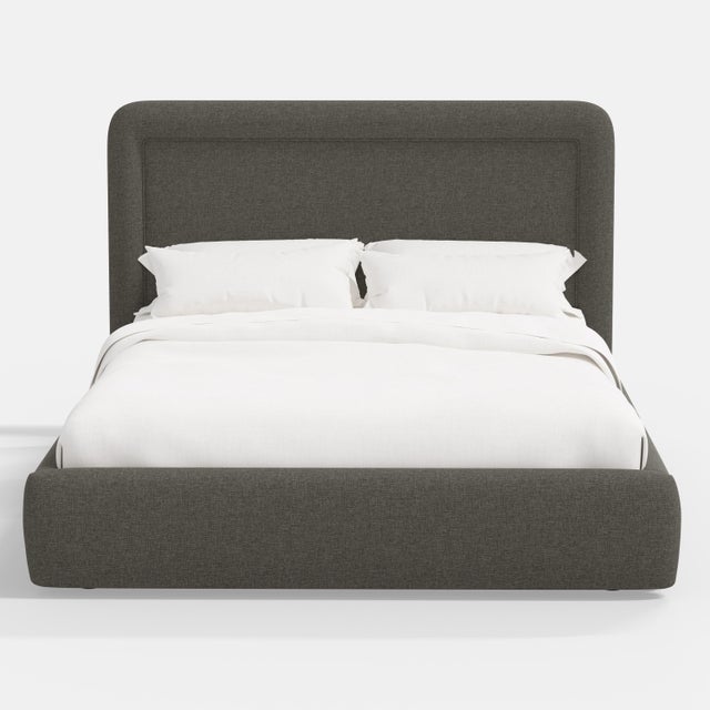 Transitional Stoffer Home x Cloth & Company Marisa Platform Bed in Textured Linen Charcoal - California King For Sale - Image 3 of 7